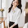 Women Blouses Shirts 2025 Spring Long Sleeve Women Blouse Shirt Turn Down Collar White Chiffon Blouse Shirt Women Tops J832