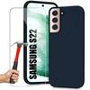 Case - BOOLING - for Samsung Galaxy S22 - Silicone - Shockproof - Navy Blue - with 2 Tempered Glasses