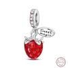 Медный кулон с бусинами Красный блестящий циркон Фрукт Клубника Вишня Для оригинального браслета 3 мм Женские изящные украшения