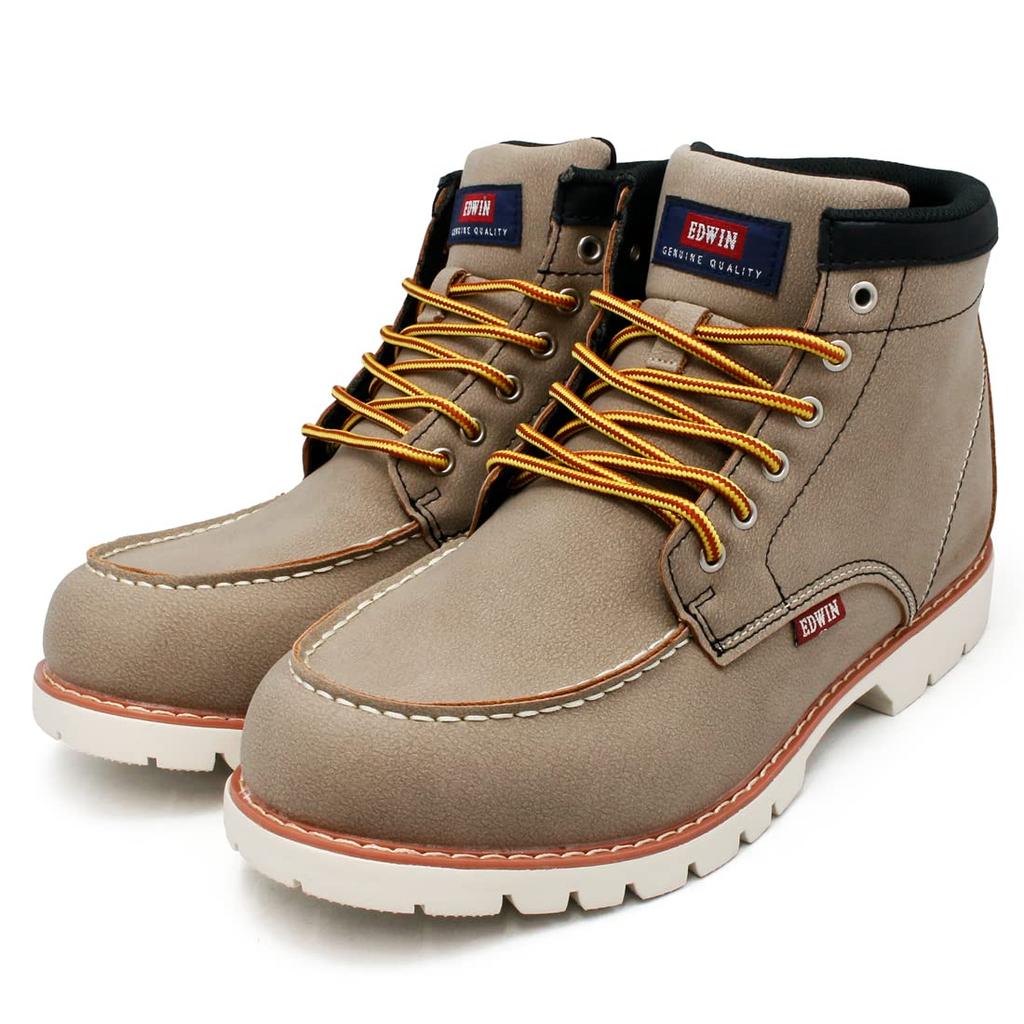 Edwin Waterproof Work Short Moccasin Boots with Moc PU EDM8700 Size Men's Boots, Toe, Leather, Non-Slip, Color Beige, 26.0cm