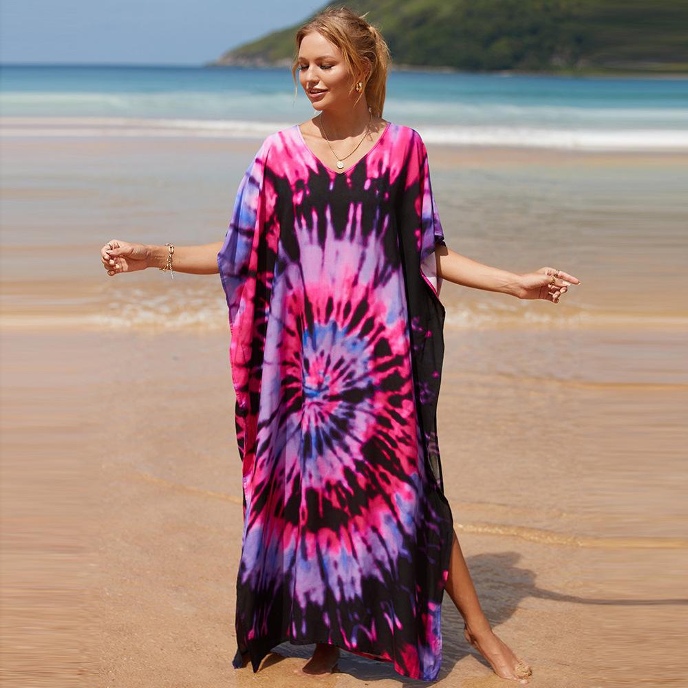 Women's Oversized Printed Cotton Beach Robe and Bikini Cover-Up with Sunscreen Protection