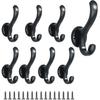 Набор из 8 черных крючков для одежды, ретро двойные крючки, металлические крючки для одежды, настенные, в комплекте 16 винтов, хозяйственные крючки для подвешивания шляпы, полотенца, ключей, халата, пальто,