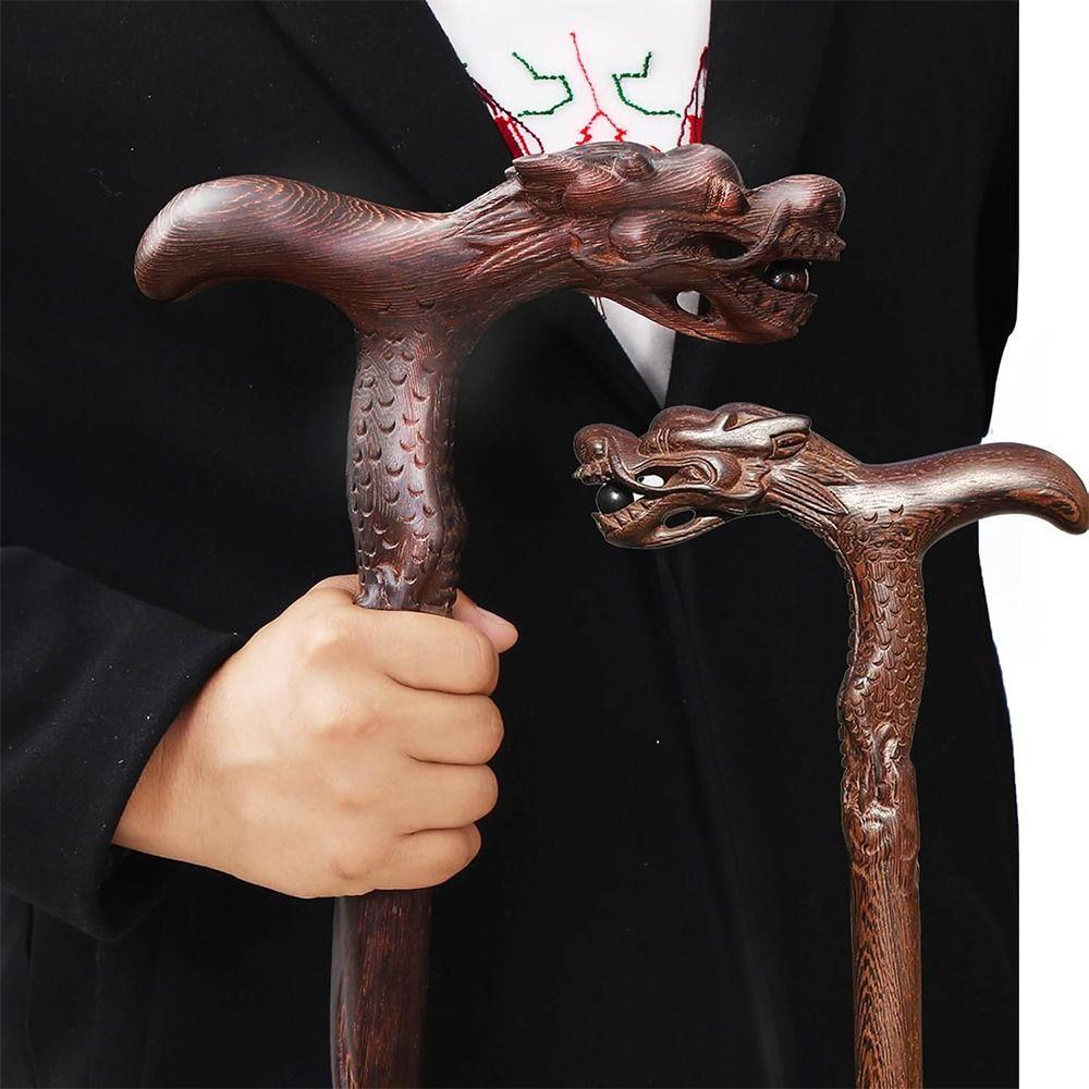 Handmade Dragon Canes Pine Carving Walking Ergonomic Stick New Wooden Walking Canes for Men Women