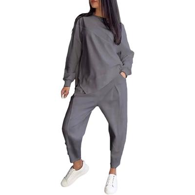 Комплект из 2 предметов: осенне-весенний женский топ и брюки, длинные рукава, круглый вырез, нестандартная футболка, эластичный пояс, брюки с боковыми карманами, OL, для поездок на работу и занятий спортом
