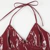 High Street Sexy Babes Chic Beauty Back Camisoles American Style PU Glossy Backless Cropped Trim Tops Fashion V-neck Red Vest