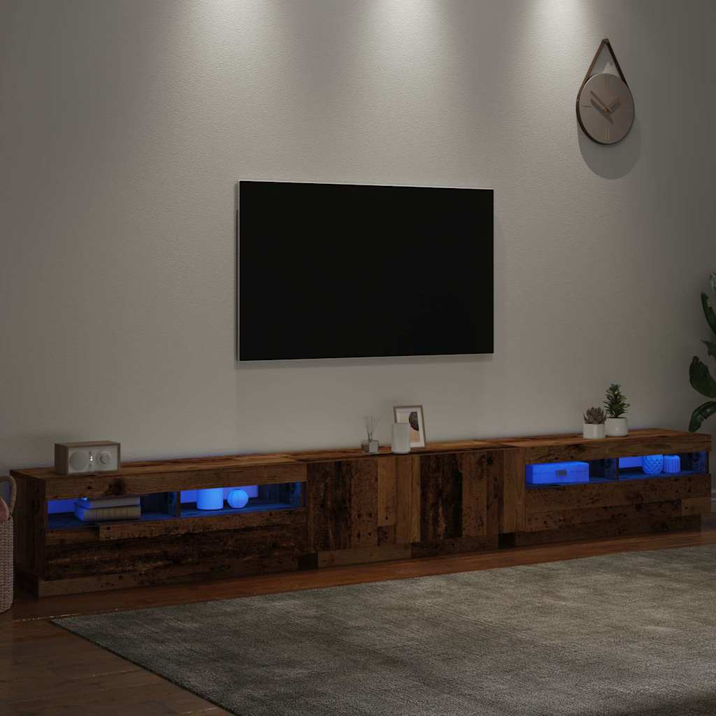 TV Cabinet with LED Lights Rustic Wood Look 300 x 35 x 40 cm