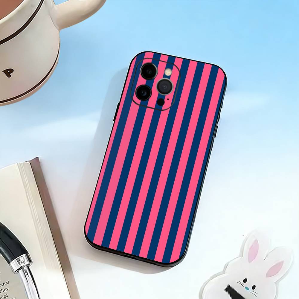 M-Multicolor Stripes  Phone Case For iPhone 17,16,15,14,13,12,11 Plus,Pro Max,XS,Soft Silicone Black Cover