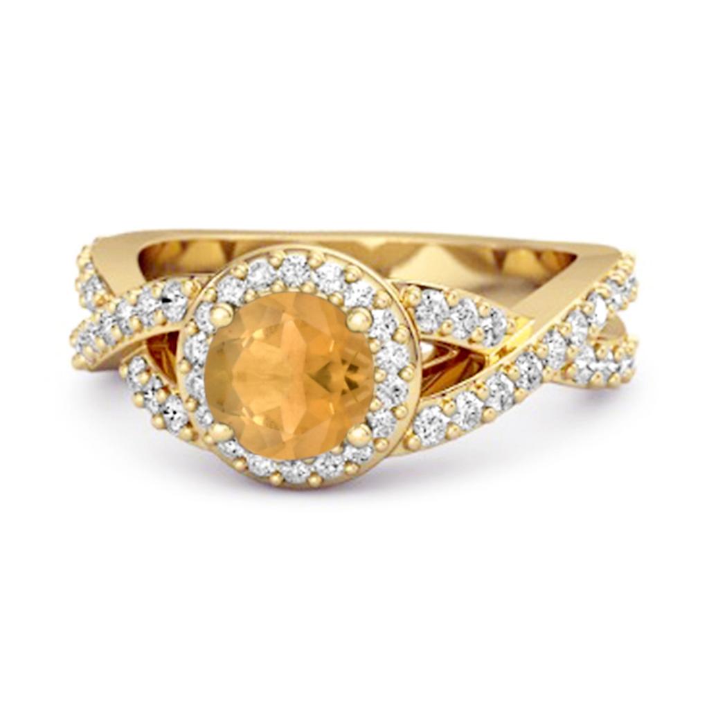 Citrine Halo Accents Ring - 925 Sterling Silver Gold Vermeil