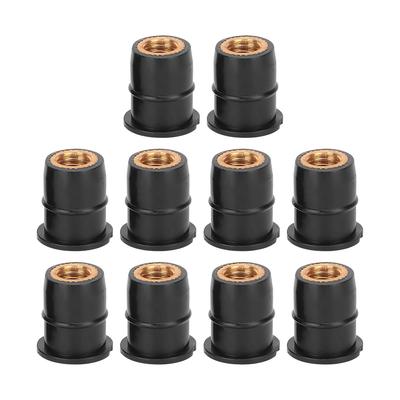 Колпачковая гайка, удлинительная гайка 10 шт. Wellnut M6x0.8мм Резиновая с фиксацией Латунь (Для мотоцикла, квадроцикла, ветрового стекла, кузова)
