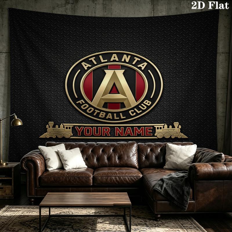 Custom Name Atlanta United FC Printed Tapestry – Wall Hanging for Bedrooms, Dorms, and Home Decor