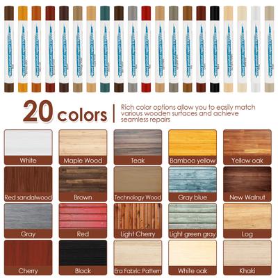 20 Цветов Заполнители для Мебели в Виде Палочек для Подкрашивания и Ремонта Мебели Деревянные Карандаши-Маркеры для Удаления Царапин, Отверстий Ламината