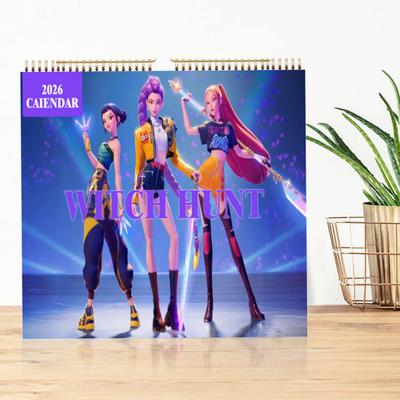 K-pop Охотники на демонов Календарь 2026 Янв. 2026 - Дек. 2026 12-месячный календарь на спирали, настенный календарь для дома и офиса