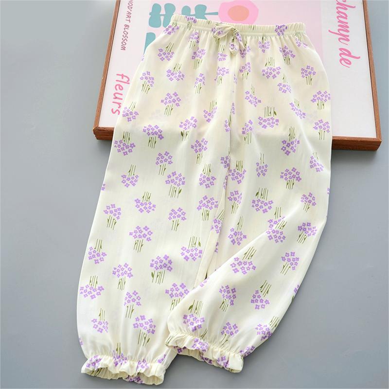 Детские повседневные брюки от комаров, летние тонкие брюки для сна для девочек, свободные внешние брюки-фонарики