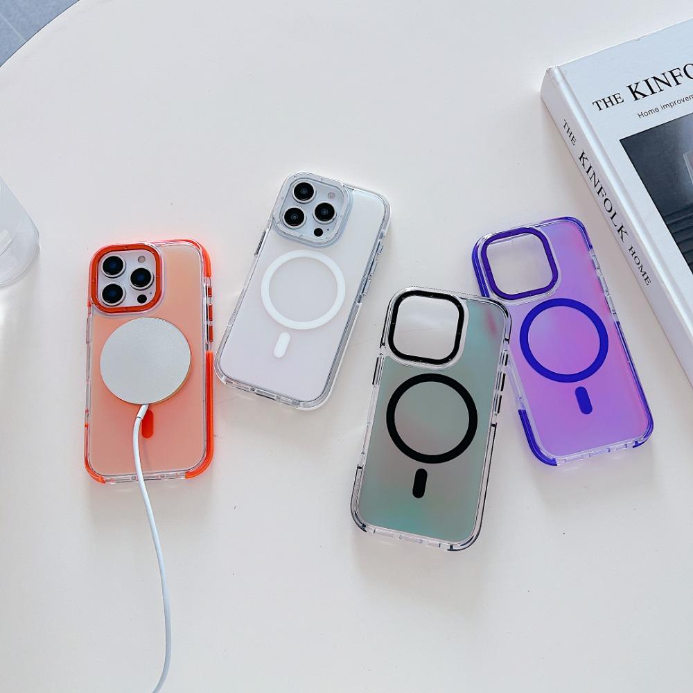 Роскошная цветная металлическая линза для MagSafe магнитного чехла для iPhone 16 11 12 13 14 Plus 15 ProMax Беспроводная зарядка Изменяющая цвет Обложка