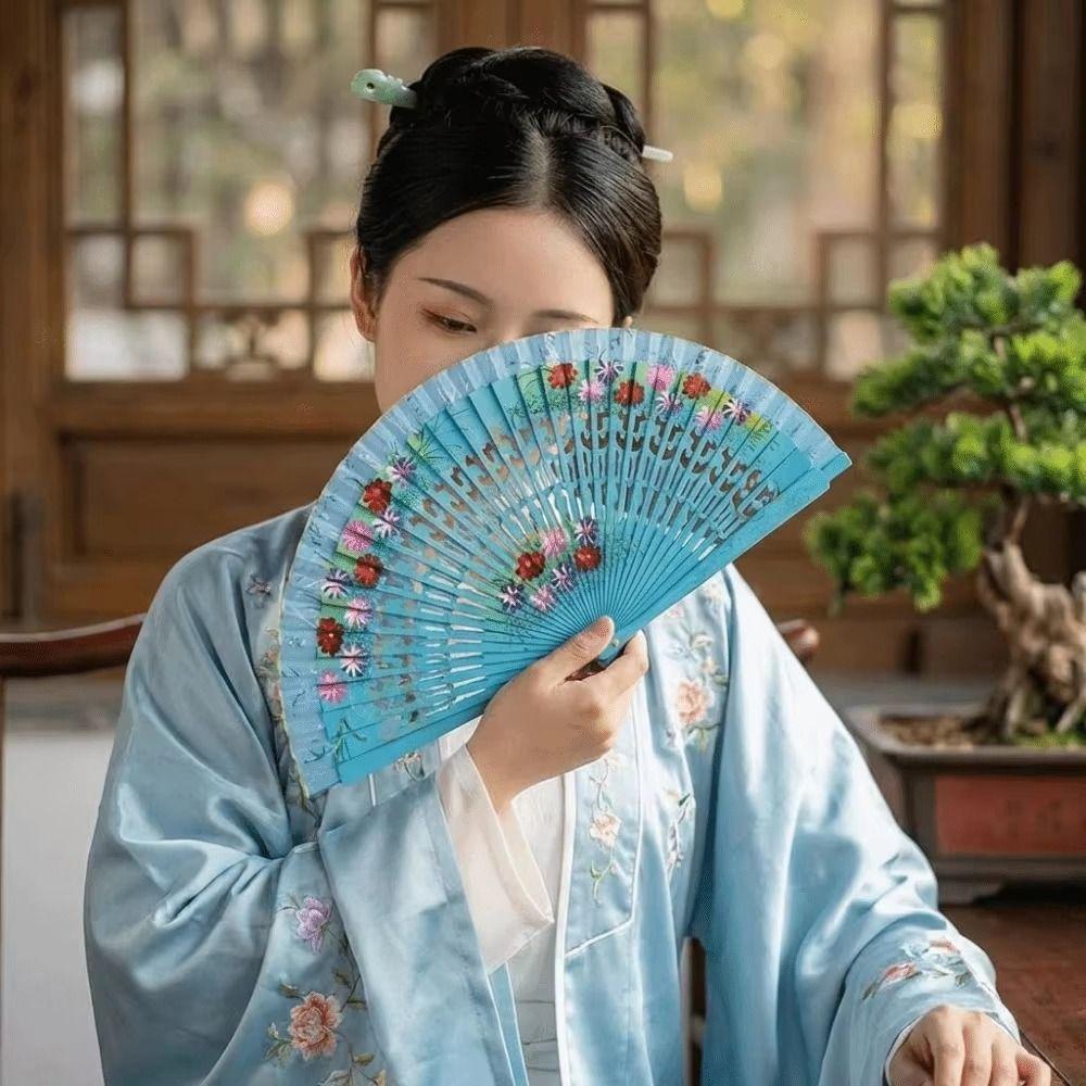Colorful Hand Painted Fan Wooden Chinese Vintage Fan Portable Decorative Hand Fan Home Decor