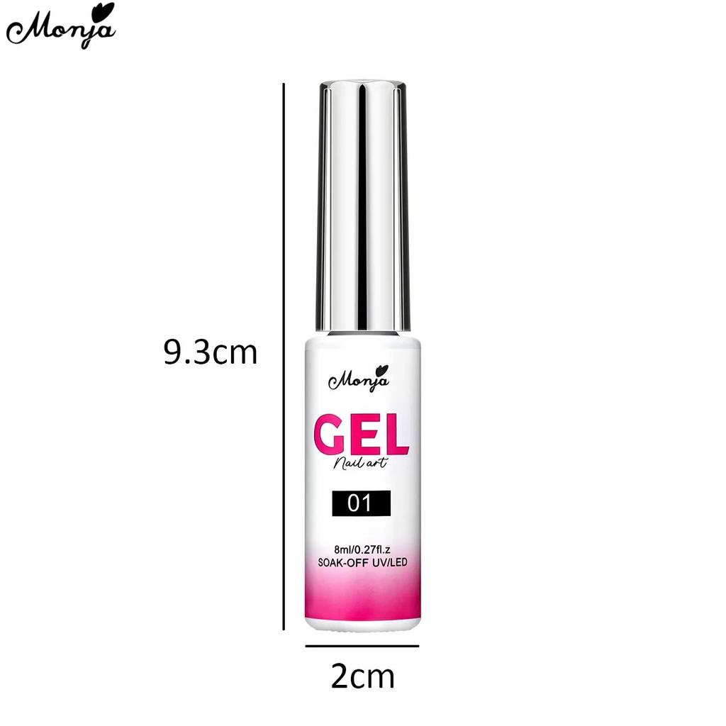 monja Гель для ногтей, 8 мл, кисть для подводки бутылок, УФ-лак, линия для рисования, отмачиваемый лак, DIY маникюр, рисунок, дизайн, аксессуары, черный, белый цвет, лак
