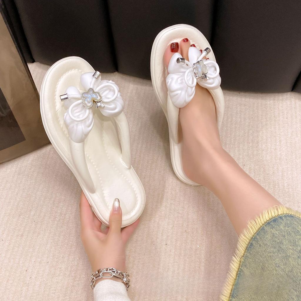 Fashion Women's Slippers 2025 Summer New Fashion Bow-knot Non Slip Soft Sole Flip Flops Lightweight Comfortable Slip on Flat Sandals