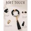 BAOSIWA Silicone Beaded Bracelet Keychain Wristlet Key Ring Bangle Chains for Women with Leather Tassel