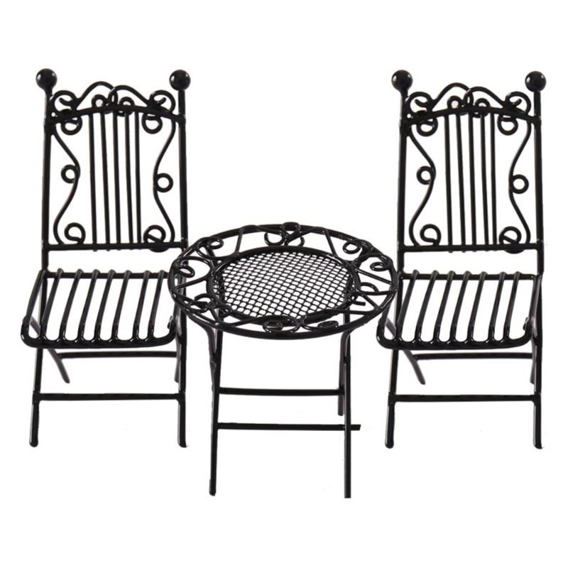 Набор миниатюрной мебели из кованого железа ручной работы: журнальный столик и стулья для кукольных домиков 1/12, модель, реквизит для отображения садовой сцены