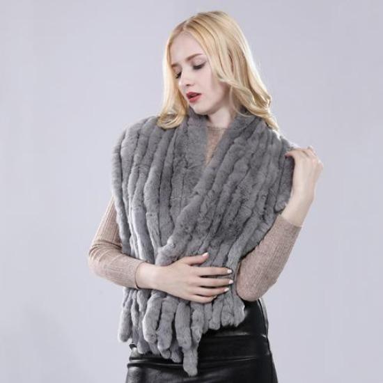 Зимний женский шарф-шаль ручной вязки из натурального меха кролика рекс, натуральный мягкий шарф из меха кролика рекс, женский длинный шарф из натурального меха, пончо