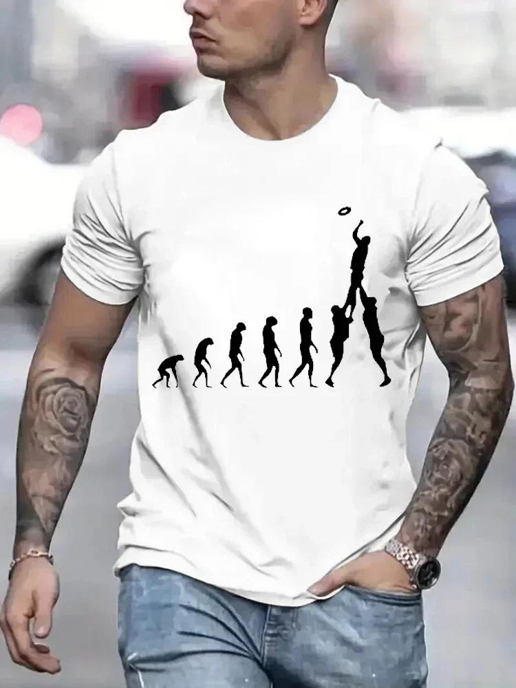 Rugby Evolution Novelty and Interesting Printed Pattern Fashion T-shirt Men's Black Top Large Cotton Men's Harajuku T-shirt