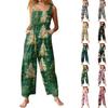 Womens Casual Overalls Jumpsuits Adjustable Straps Sleeveless Print Comfy Rompers With Pocket