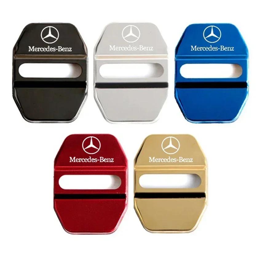 DCGO2 4PCS Stainless steel Car Emblem Door Lock Covers for Mercedes Benz CLA CLS GLE GLC GLS GLK W212 W205 W213 W203 W204 W211 E200