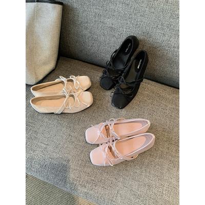 Увеличение высоты 4 см~ Бант квадратный носок универсальный светлый вырез Мэри Джейн одинарная обувь женская весенне-летняя балетная обувь стример фея