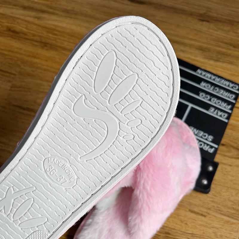 VAT-Compliant Fluffy Rabbit Fur Open-Toe Slippers for Cross-Border E-Commerce