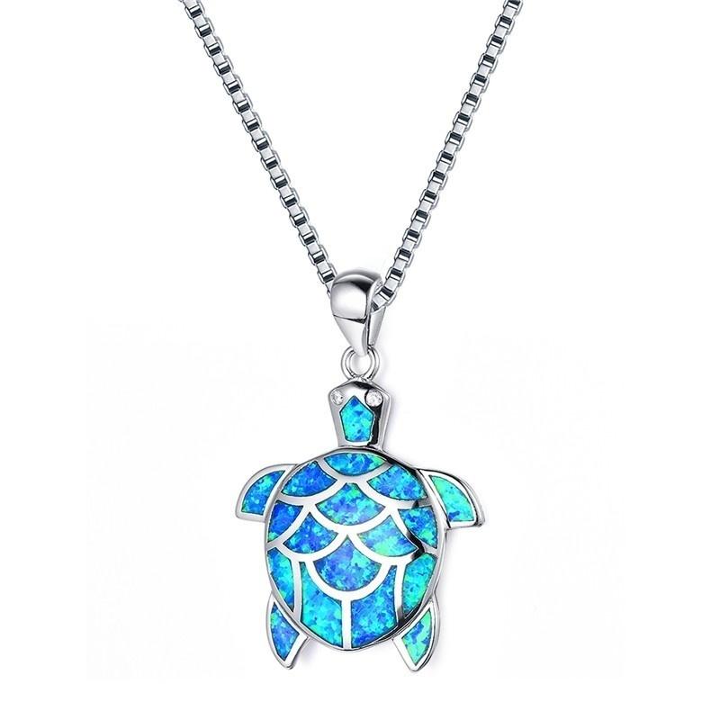 Boho Fashion Flower Pendant Necklace for Women Girl Charm Blue Imitation Opal Necklace Trendy Wedding Party Jewelry