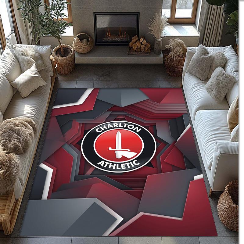 Charlton Athletic FC Soccer Football Pattern Soft Area Rug Non Slip Indoor Floor Carpet Sports Decor Mat for Bedroom