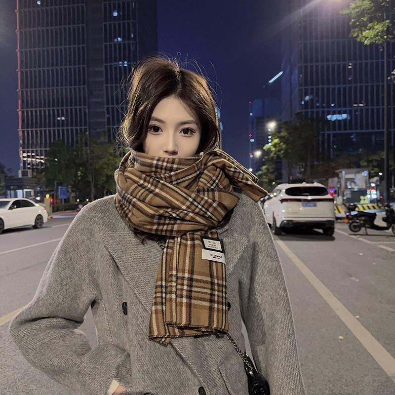Soft Faux Cashmere Plaid Scarf Women Winter Warm Neck Wrap Student Friendly Chic Accessory