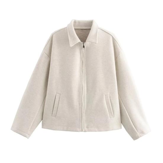 Женская шерстяная куртка на молнии, с длинными рукавами и лацканами, короткое пальто-бушлат, повседневная осенне-весенняя верхняя одежда с карманами