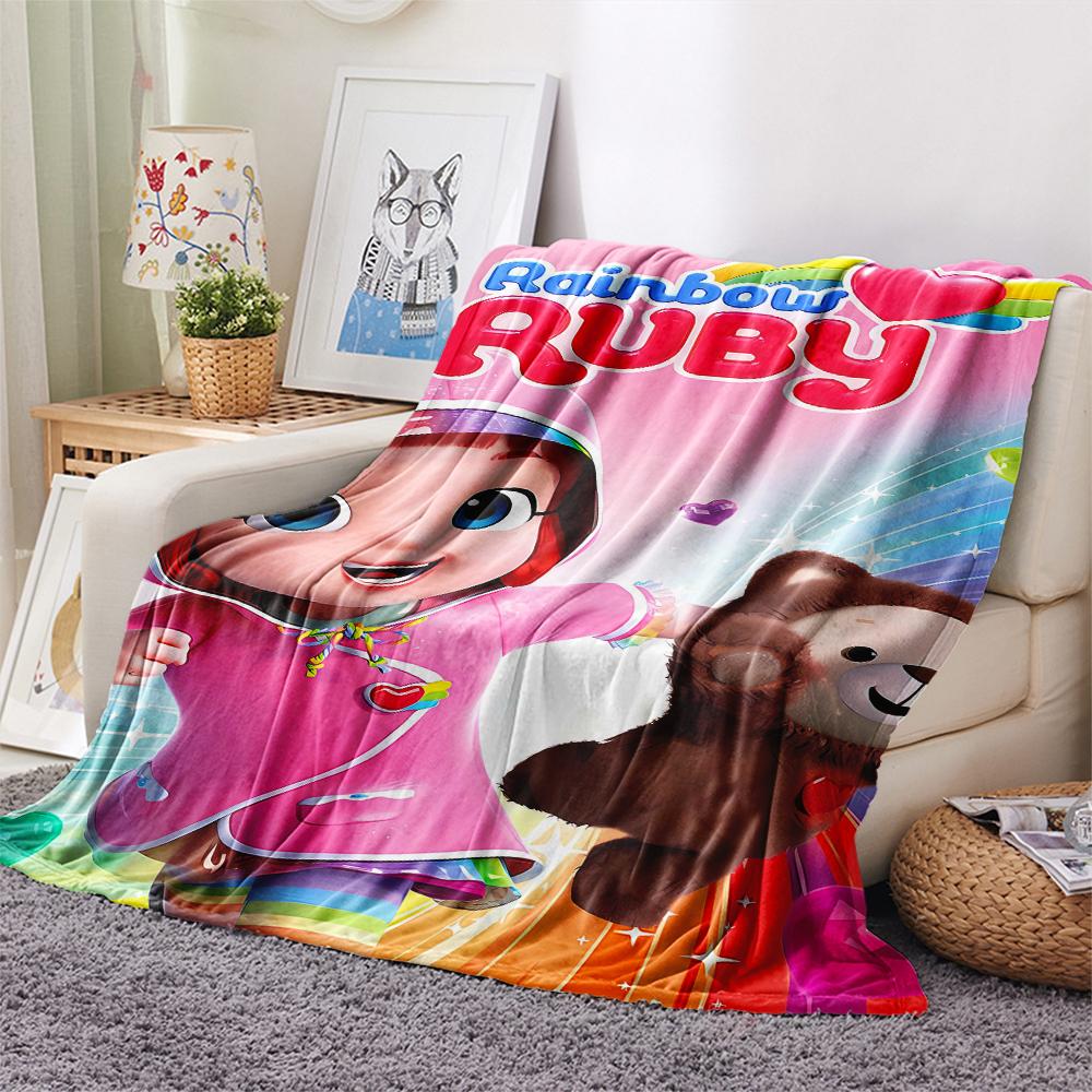 1Pc Rainbow Ruby Print Flannel Blanket, High quality Comfortable for All Seasons, Home Decor, Warmth and Comfort, Perfect for Christmas Gifts