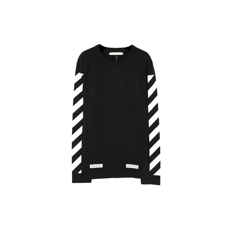 Off-White C/O Virgil Abloh Initial Religion Back Logo Striped Long Sleeve T-Shirt Unisex Tops Black AU2001-03-05