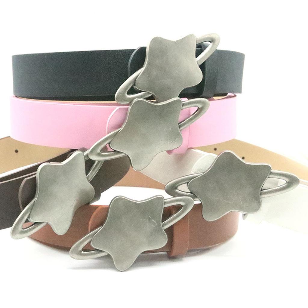 Fashionable Star Buckle Belt for Lady Girls and Women Classic Solid Color Waist Ornament Adjustable PU Leather Sash