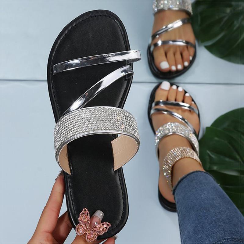 Женские сандалии Bling Bling Женская обувь на лето Сандалии Новые плоские сандалии Модные тапочки Sandalias De Mujer Летняя обувь