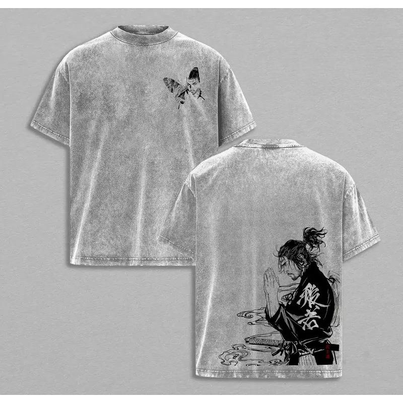 Миямото Мусаси Бродяга Одежда Мужская Футболка с коротким рукавом Манга Футболки Винтажная Стиранная Футболка Повседневная Хлопковая Футболка Харадзюку Мужская Футболка