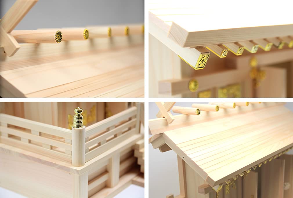 Буддийский алтарь Синто Мацуяма, трехъярусный, с наклейками в виде облаков, сделано в Японии, хиноки (Кипарис японский), Ширина 54 см, Высота 40 см, Глубина 21,5 см