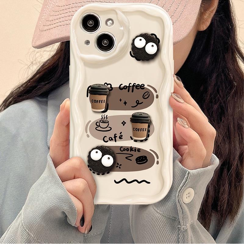 3D Милые Кофейные Брикеты Новый Чехол для Телефона Для IPhone 16 15 14 13 12 11 Pro Max Mini X XR XSMAX 8 7 6S Plus 3D Волна TPU Задняя Крышка