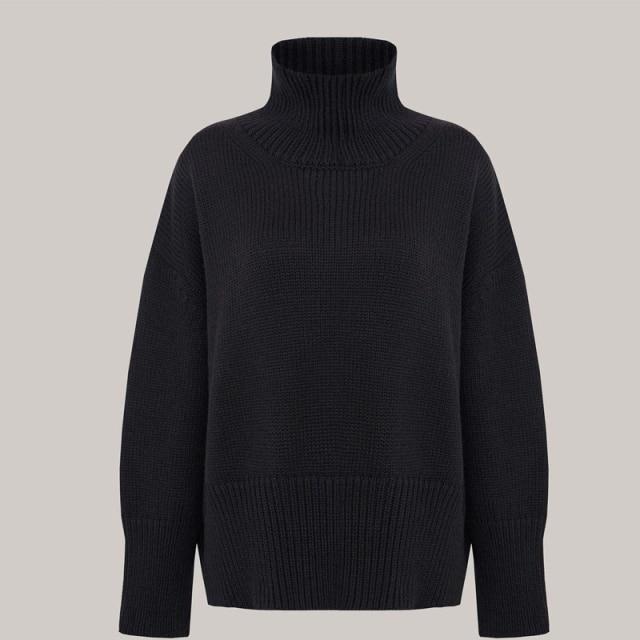 Autumn Winter Women Solid Turtleneck Knitted Sweater Pullovers Fashion Female Long Sleeve Loose Oversized Jumper