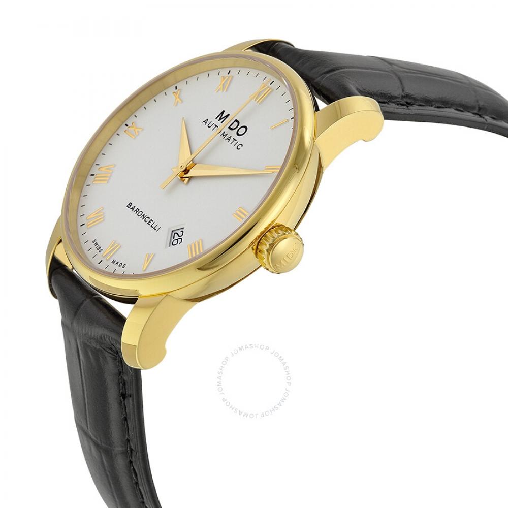 Mido Baroncelli Ii Автоматические Мужские Часы M86003264 с Белым Циферблатом и Черным Кожаным Ремешком