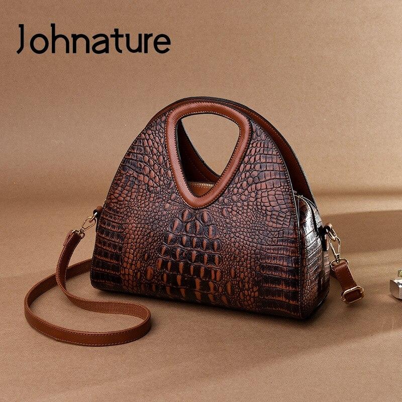 Johnature Винтажная женская сумка, модная роскошная сумка из кожи аллигатора, большая вместительная мягкая кожаная женская сумка через плечо