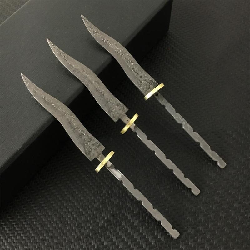1PCS Semi-manufactures Rosette Damascus Steel Pu 'er Tea Knife Billets DIY Fixed Blade Knife Needles Supplies