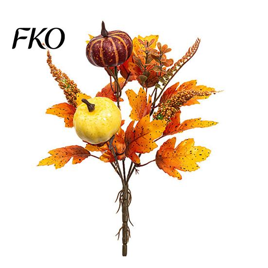 Reusable Autumn Bouquet Artificial Fall with Fabric Pumpkins Maple Leaves Wheat Berries, Orange Yellow Brown Home Decor for Thanksgiving Centerpieces,