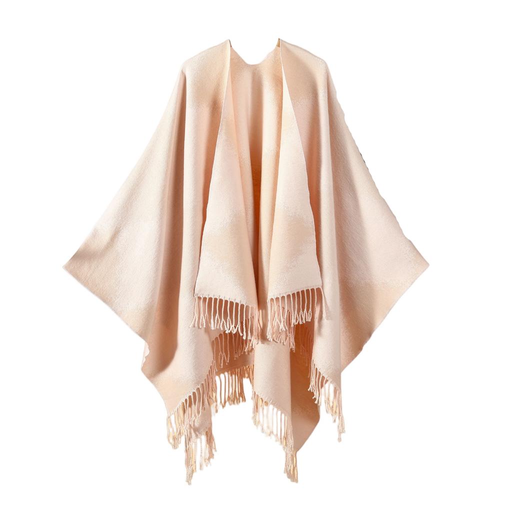 Ladies' Fashionable Single-color Fringed Slit Shawl, Double-sided Three-dimensional Wavy Warm Imitation Cashmere Scarf, Cloak Cardigan
