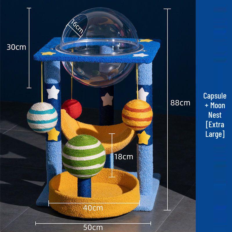 Кошачий игровой комплекс «Звездное небо» с сизалевой когтеточкой и кроватью-капсулой.
