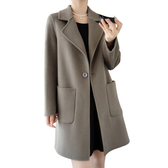 Женская куртка с двойными карманами, лацканами, однотонное шерстяное пальто на одной пуговице, большой размер, свободное теплое с длинными рукавами, для поездок на работу и свиданий, весна-осень