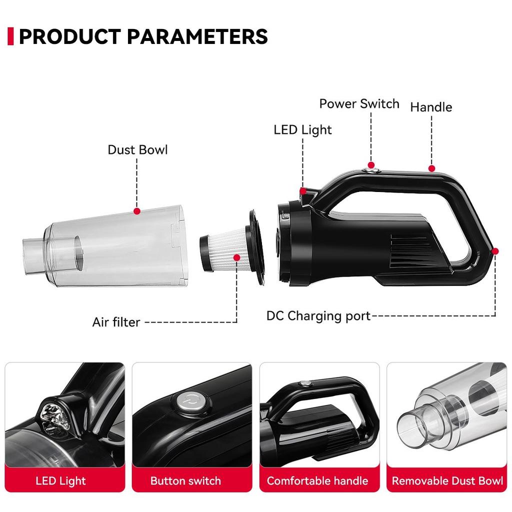 9000PA всасывающий пылесос высокой мощности 4000 мАч для автомобилей собачья шерсть домашних животных пылесос толкатель малошумный пылесос