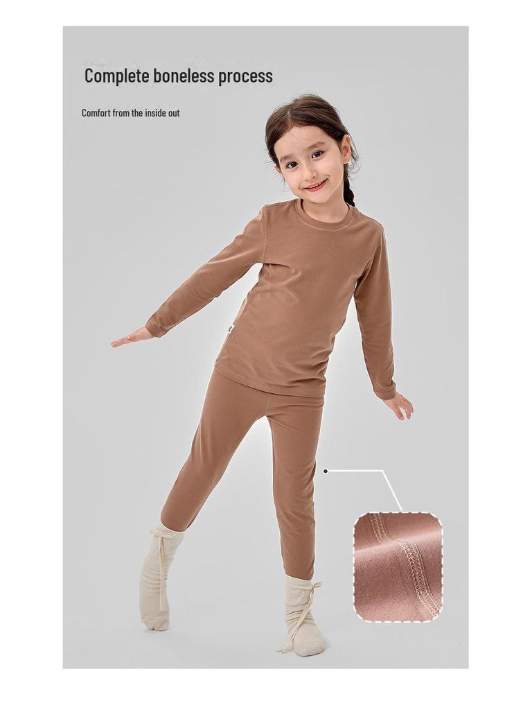 ZYZ Уютный хлопковый детский пижамный комплект для осени и зимы - Бескостный А-класса однотонный комплект для сна